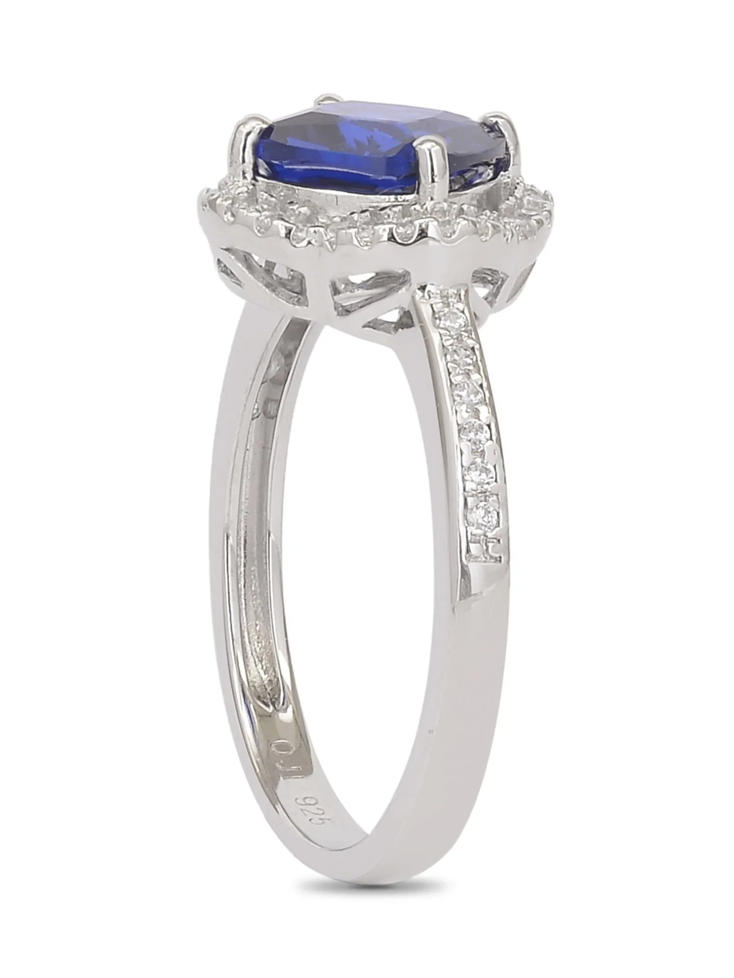 1.5 Carat Blue Sapphire Flower Halo Ring For Women