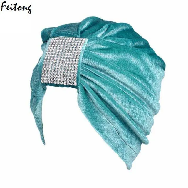 2017 New Women Hats Diamond Jewel Caps Women Ladies Boho Cancer Hat Beanie Velvet Turban Head Wrap Cap Casquette Homme