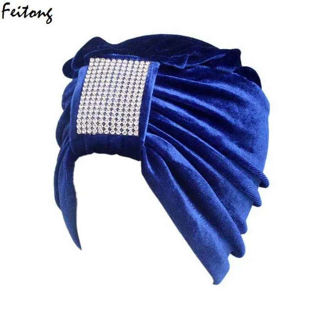 2017 New Women Hats Diamond Jewel Caps Women Ladies Boho Cancer Hat Beanie Velvet Turban Head Wrap Cap Casquette Homme
