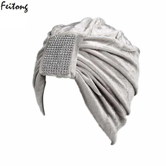 2017 New Women Hats Diamond Jewel Caps Women Ladies Boho Cancer Hat Beanie Velvet Turban Head Wrap Cap Casquette Homme