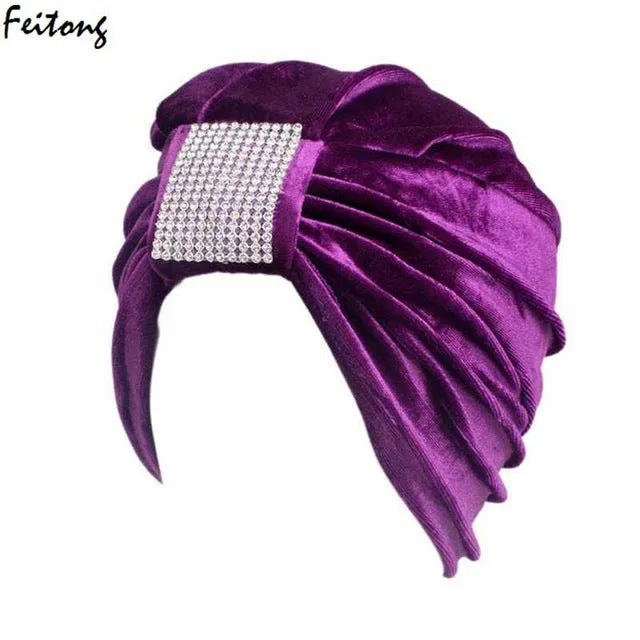 2017 New Women Hats Diamond Jewel Caps Women Ladies Boho Cancer Hat Beanie Velvet Turban Head Wrap Cap Casquette Homme