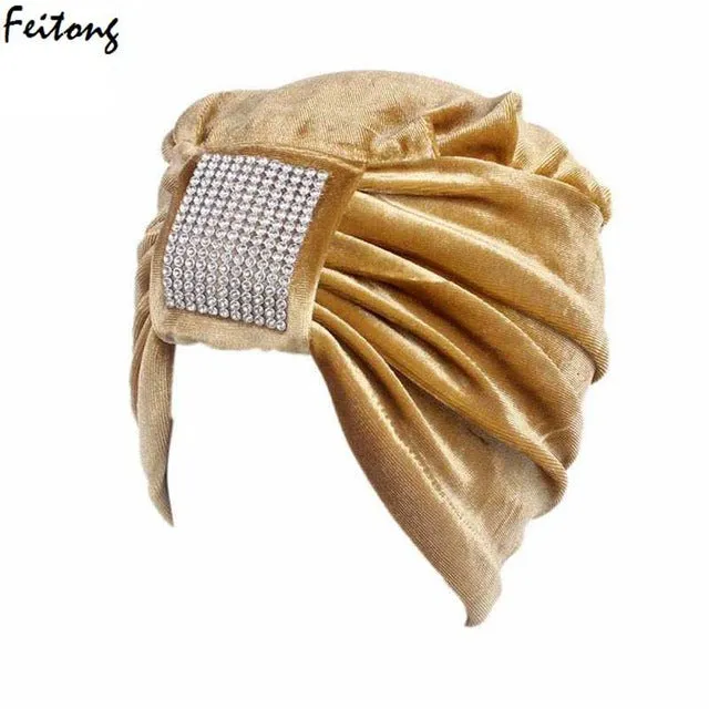 2017 New Women Hats Diamond Jewel Caps Women Ladies Boho Cancer Hat Beanie Velvet Turban Head Wrap Cap Casquette Homme