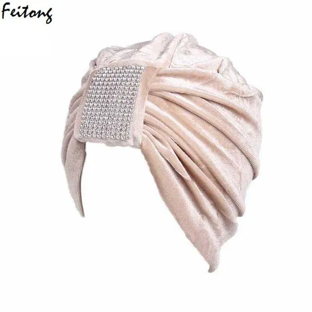 2017 New Women Hats Diamond Jewel Caps Women Ladies Boho Cancer Hat Beanie Velvet Turban Head Wrap Cap Casquette Homme