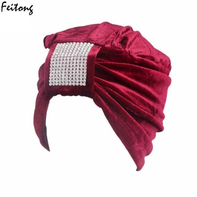 2017 New Women Hats Diamond Jewel Caps Women Ladies Boho Cancer Hat Beanie Velvet Turban Head Wrap Cap Casquette Homme
