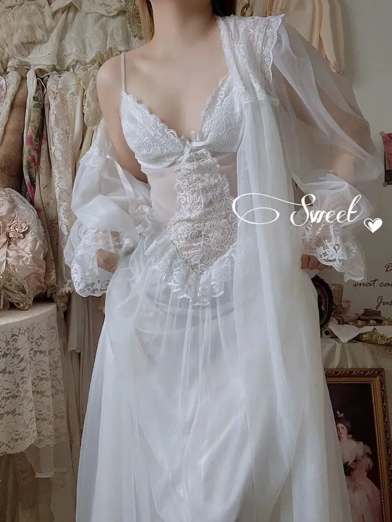 Aiertu Autumn White Fairy Vintage Sweet Dress Women Mesh Lace Sexy Casual Korean Dress Female Patchwork Designer Princess Dresses