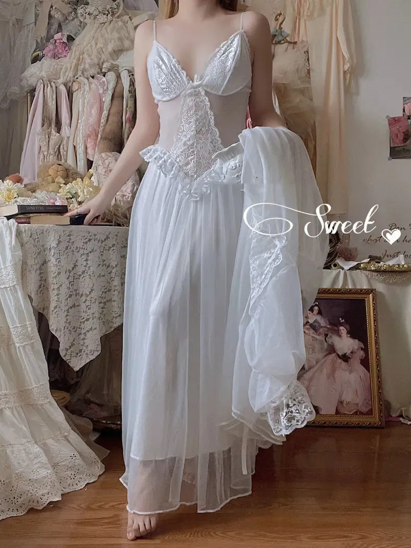 Aiertu Autumn White Fairy Vintage Sweet Dress Women Mesh Lace Sexy Casual Korean Dress Female Patchwork Designer Princess Dresses