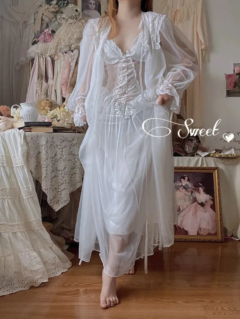 Aiertu Autumn White Fairy Vintage Sweet Dress Women Mesh Lace Sexy Casual Korean Dress Female Patchwork Designer Princess Dresses