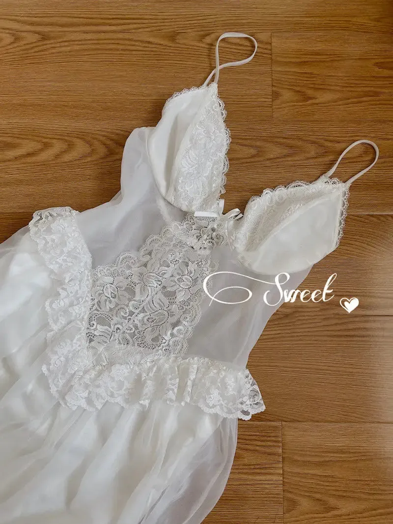 Aiertu Autumn White Fairy Vintage Sweet Dress Women Mesh Lace Sexy Casual Korean Dress Female Patchwork Designer Princess Dresses