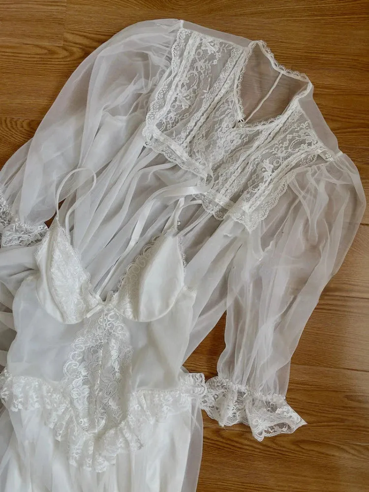 Aiertu Autumn White Fairy Vintage Sweet Dress Women Mesh Lace Sexy Casual Korean Dress Female Patchwork Designer Princess Dresses