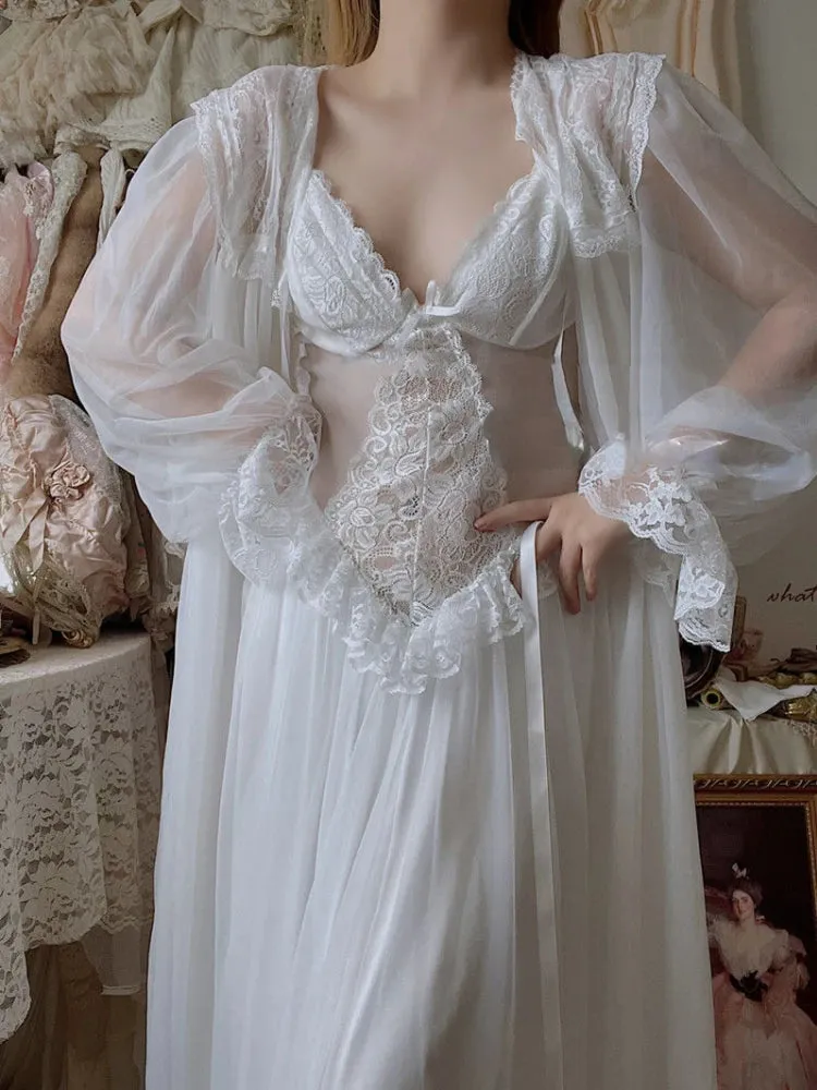 Aiertu Autumn White Fairy Vintage Sweet Dress Women Mesh Lace Sexy Casual Korean Dress Female Patchwork Designer Princess Dresses