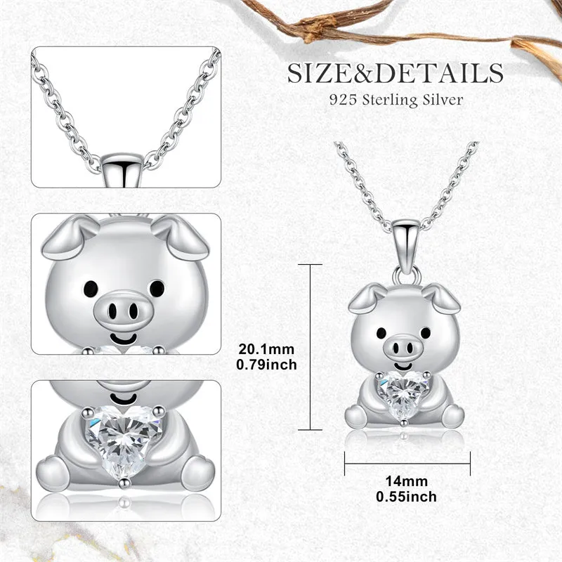 Animals Necklace for Women Daughter Sterling Silver Birthstones Necklace Gifts Pig Hamster Dragon Giraffe Jewelry  Graduation Animals Gift