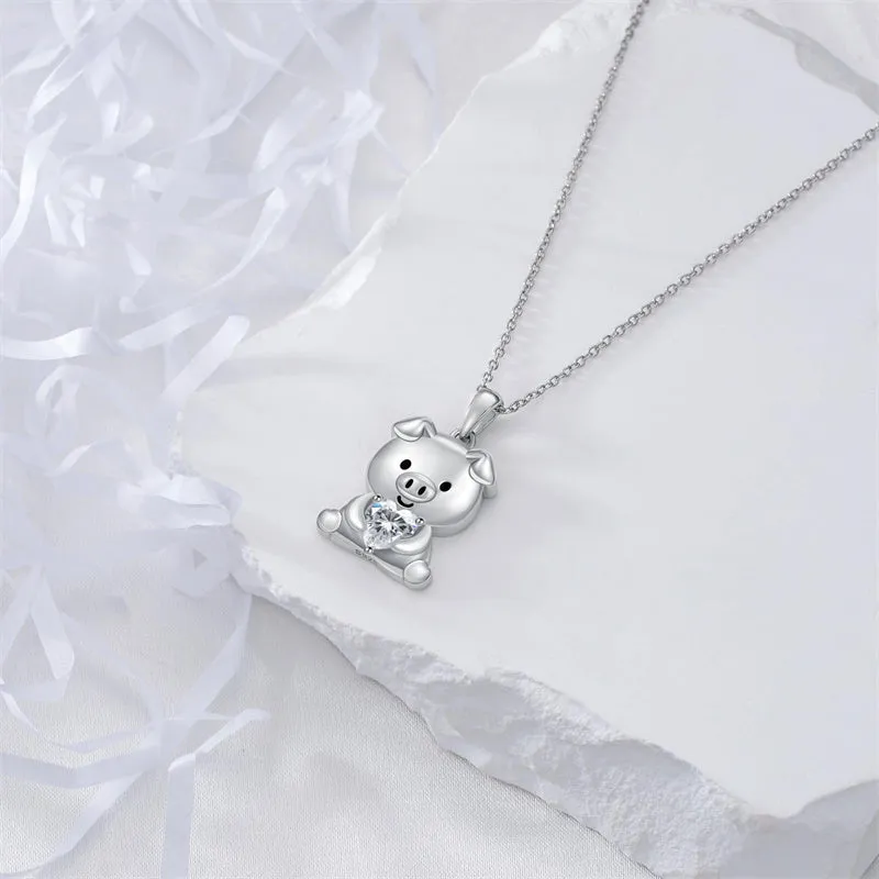 Animals Necklace for Women Daughter Sterling Silver Birthstones Necklace Gifts Pig Hamster Dragon Giraffe Jewelry  Graduation Animals Gift