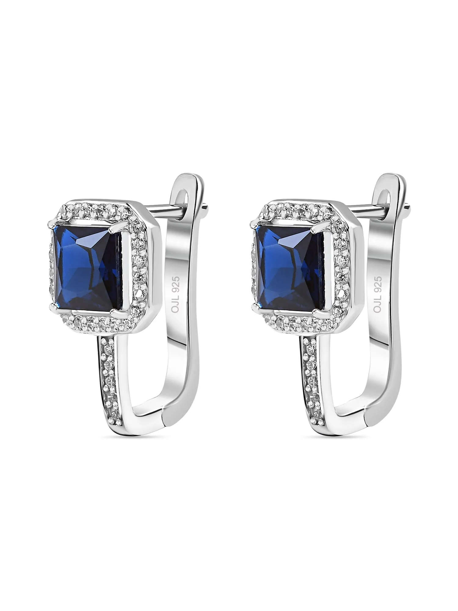 Blue Sapphire Omega Back Earrings In 925 Silver