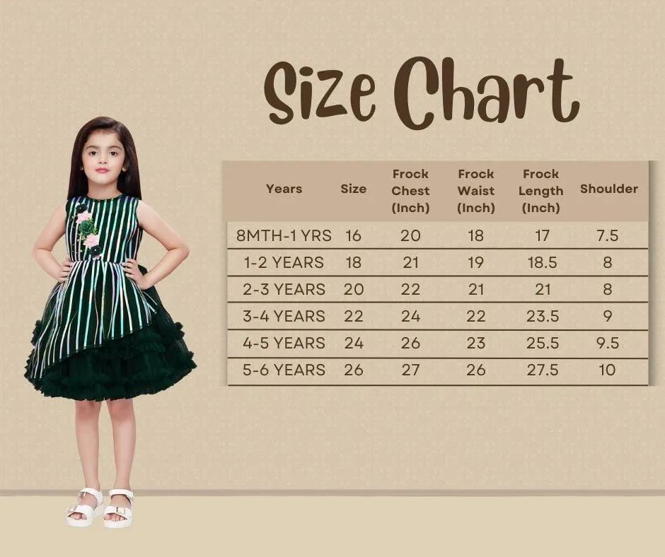 Bottle Green Coloured Stripe Style Pattern Frock For Girls