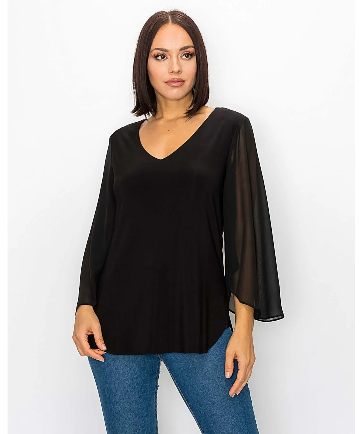 Chiffon Cape Sleeve Top - Black