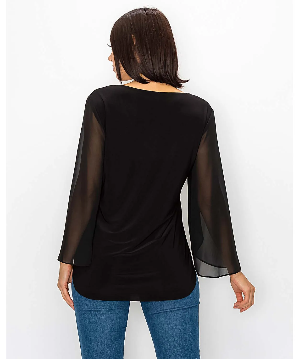 Chiffon Cape Sleeve Top - Black