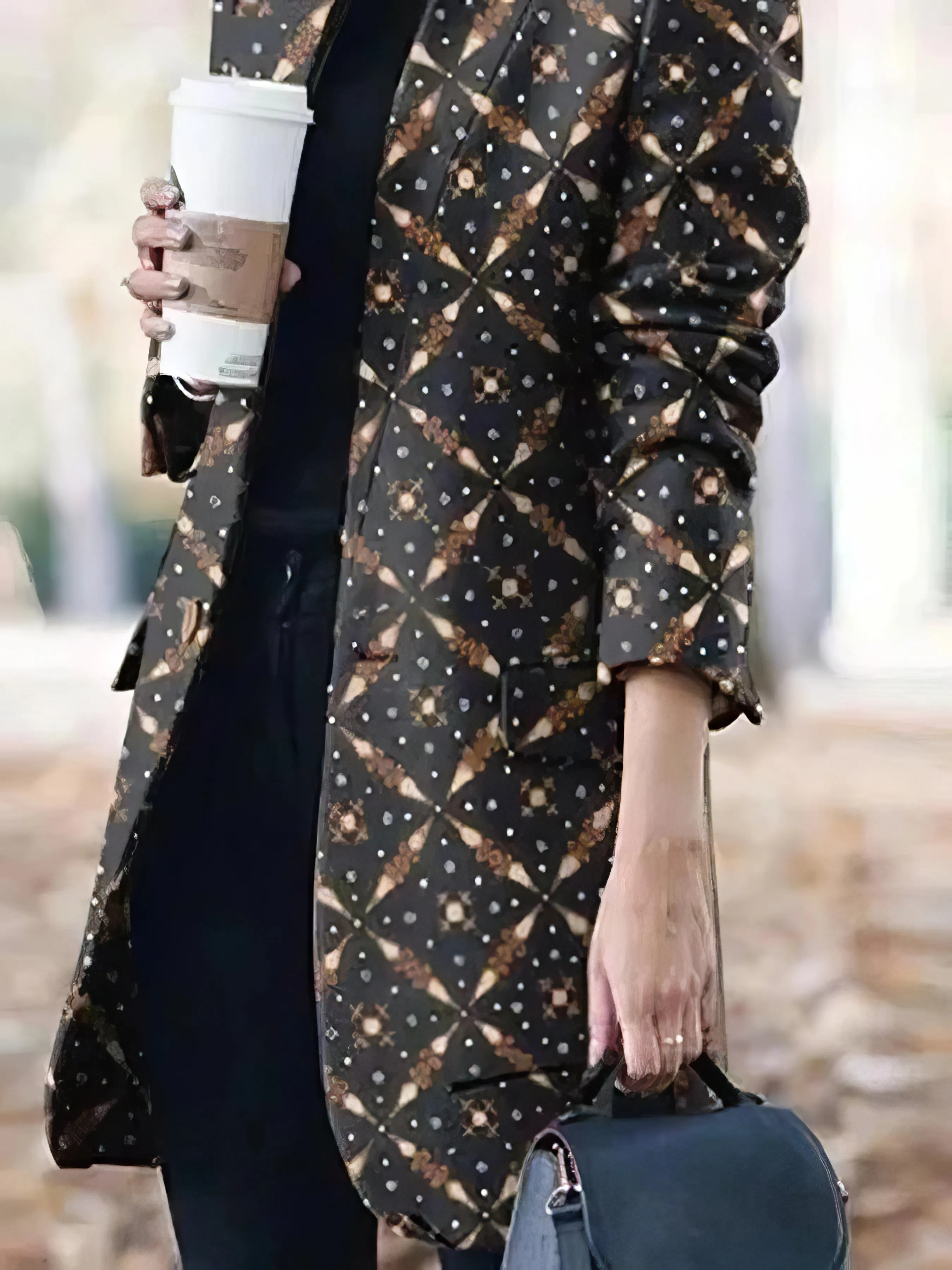 Coats Fashion Printed Stand-Collar Woolen Coat for Women
