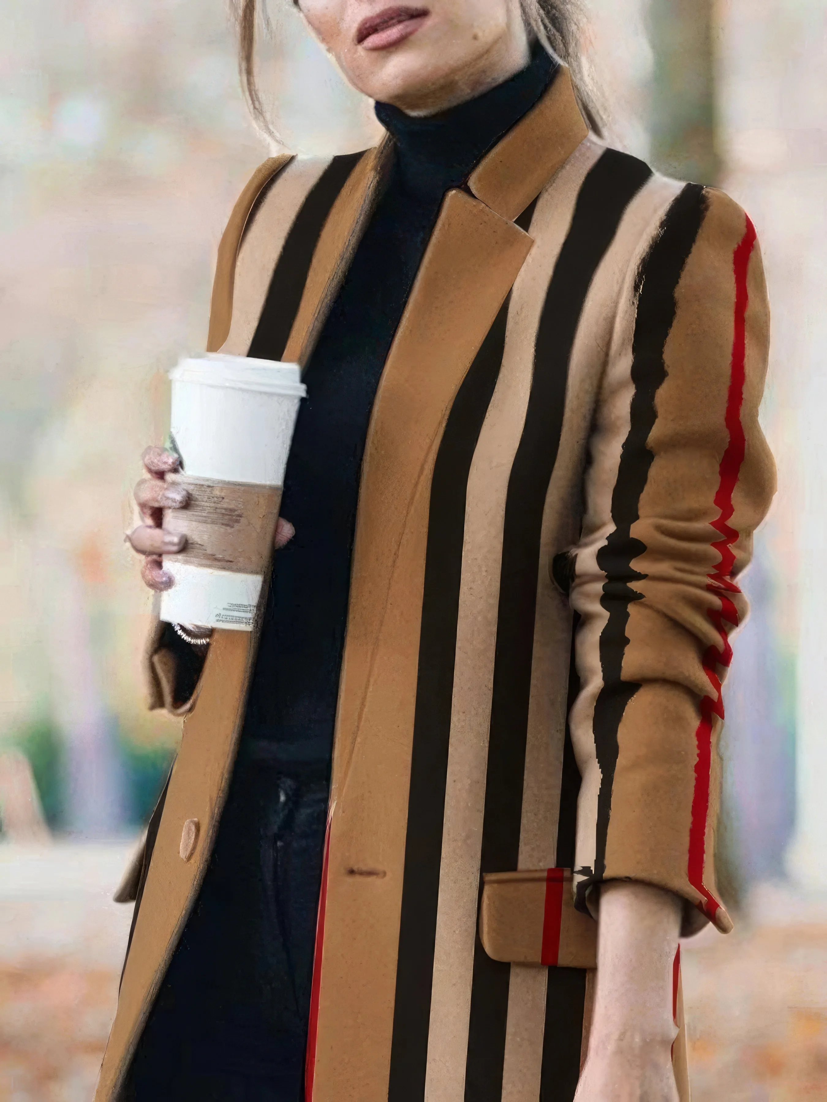 Coats Fashion Printed Stand-Collar Woolen Coat for Women