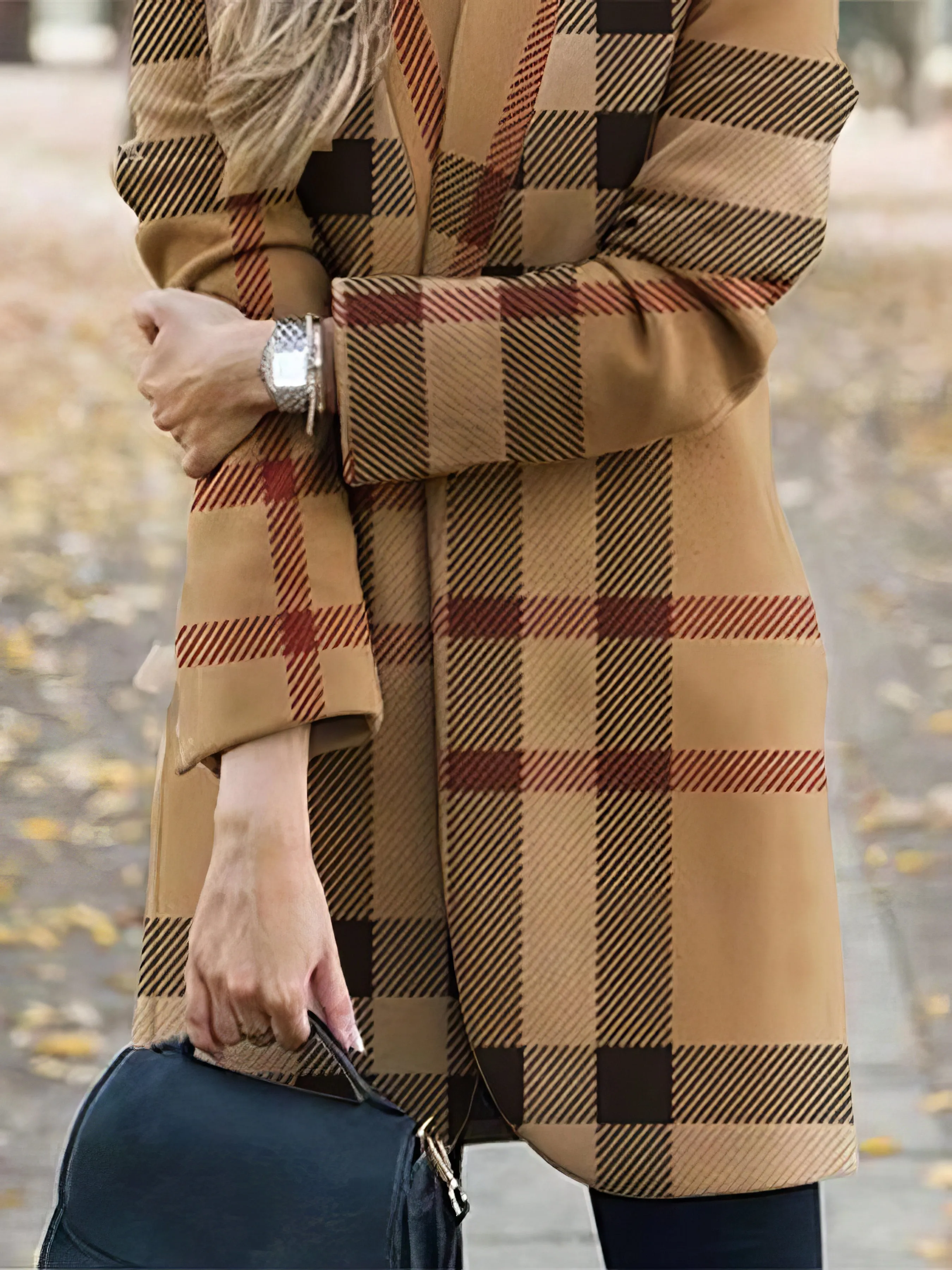 Coats Fashion Printed Stand-Collar Woolen Coat for Women