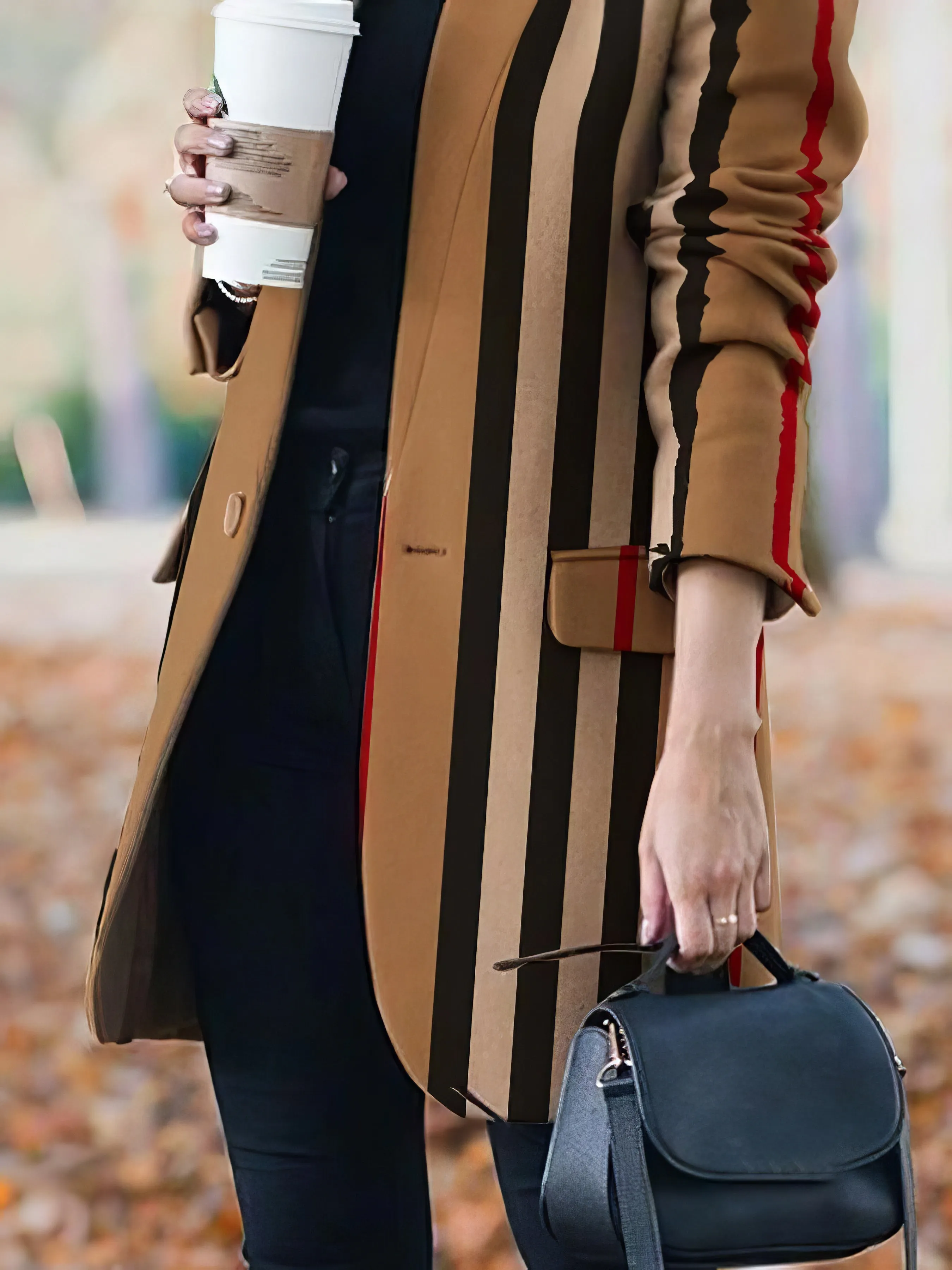 Coats Fashion Printed Stand-Collar Woolen Coat for Women