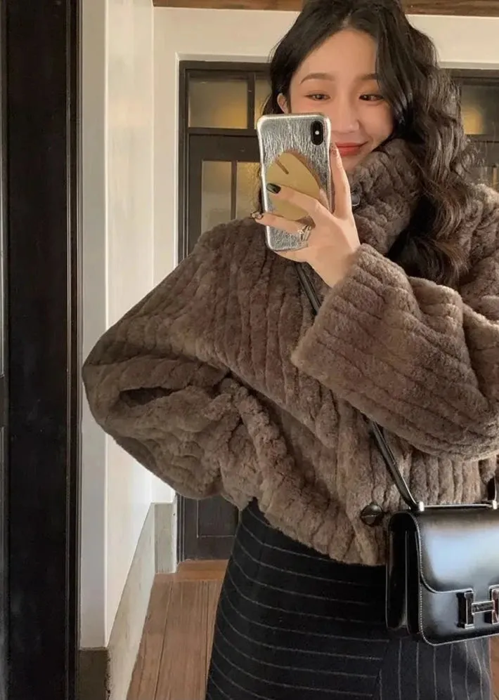 Cropped Faux Buttoned Fur Coat