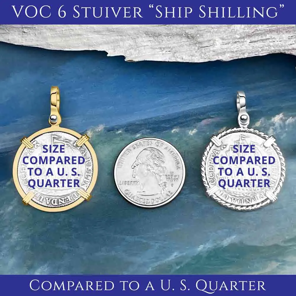Dutch East India Company 1790 Silver 6 Stuiver Ship Shilling "I Struggle and Survive" 14K White Gold Pendant | Artifact #8481