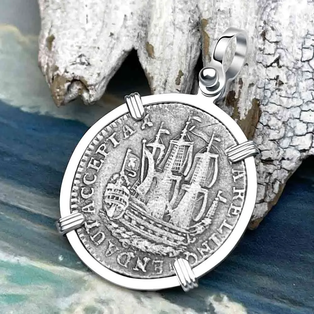 Dutch East India Company 1790 Silver 6 Stuiver Ship Shilling "I Struggle and Survive" Sterling Silver Pendant | Artifact #8518