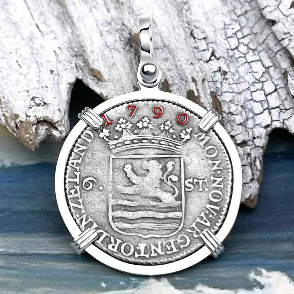Dutch East India Company 1790 Silver 6 Stuiver Ship Shilling "I Struggle and Survive" Sterling Silver Pendant | Artifact #8518