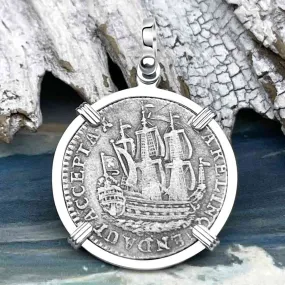 Dutch East India Company 1790 Silver 6 Stuiver Ship Shilling "I Struggle and Survive" Sterling Silver Pendant | Artifact #8518