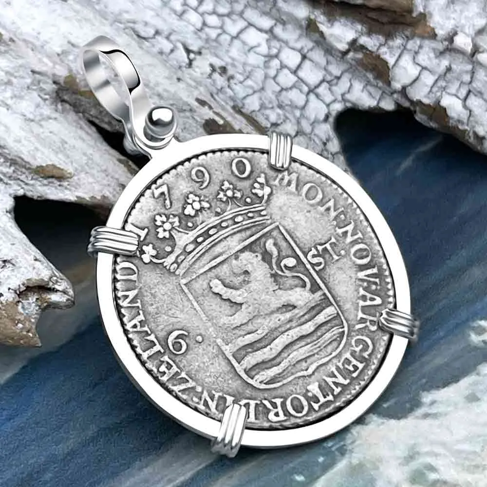 Dutch East India Company 1790 Silver 6 Stuiver Ship Shilling "I Struggle and Survive" Sterling Silver Pendant | Artifact #8518
