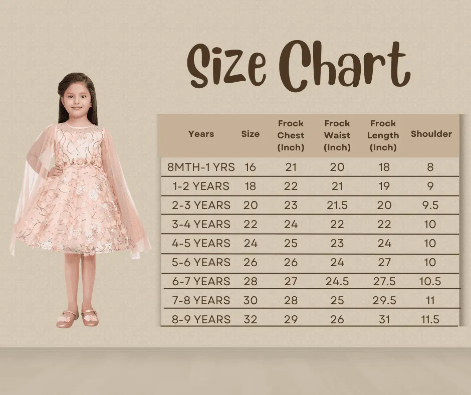 Fawn Coloured Imported Net Double Sided Sleeve Pattern Party Wear Frock For Girls