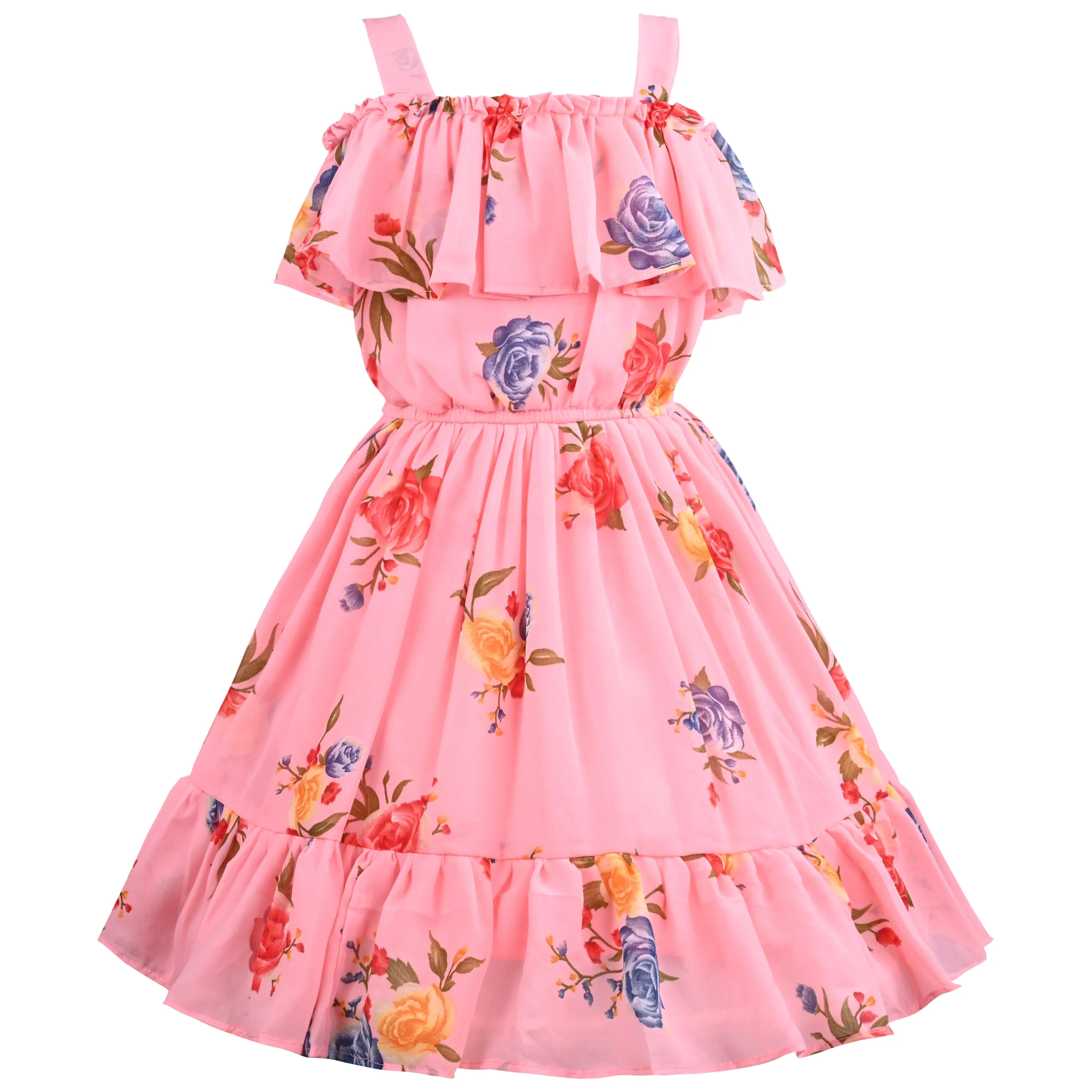 Girls Floral Print Fit and Flare Frock Dress
