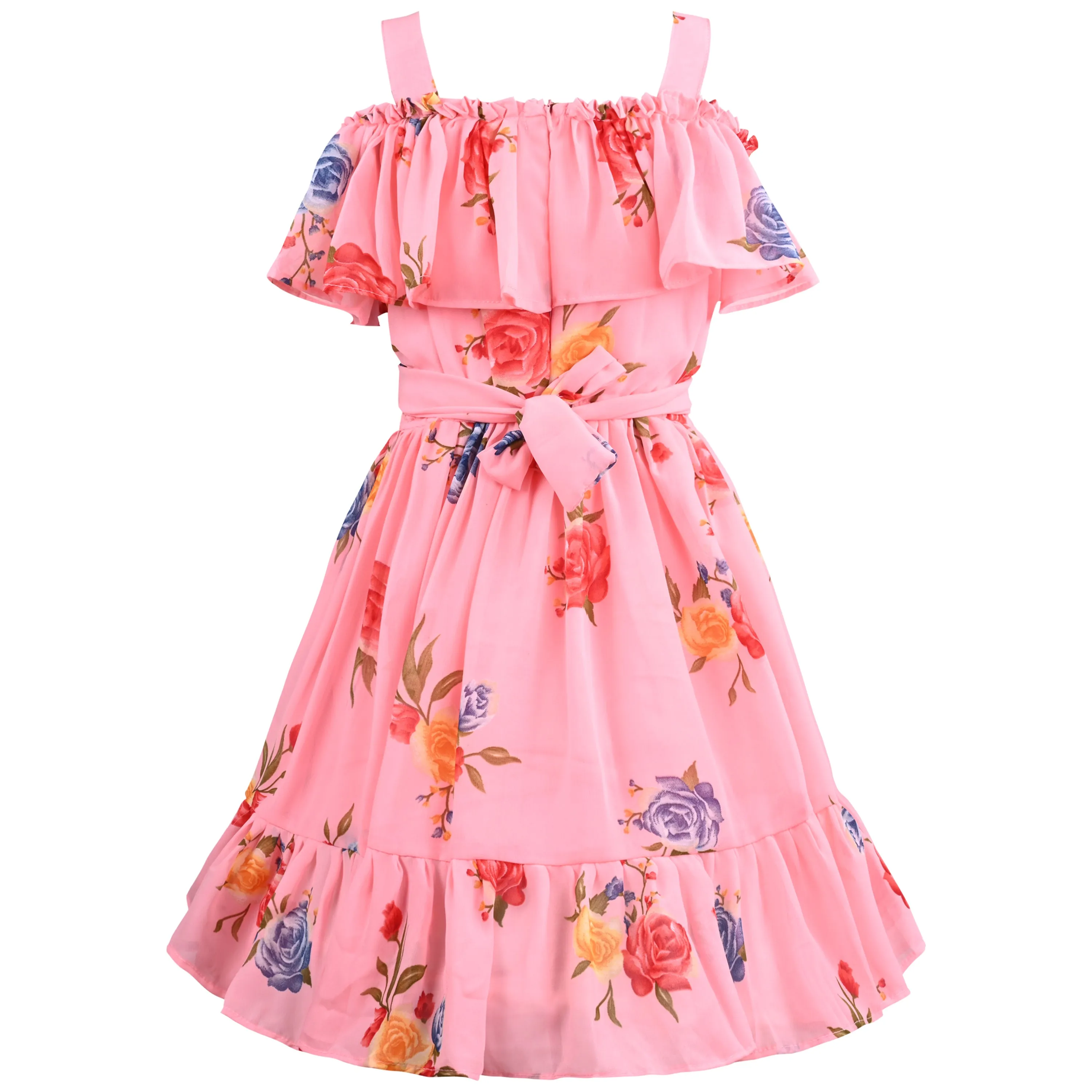 Girls Floral Print Fit and Flare Frock Dress