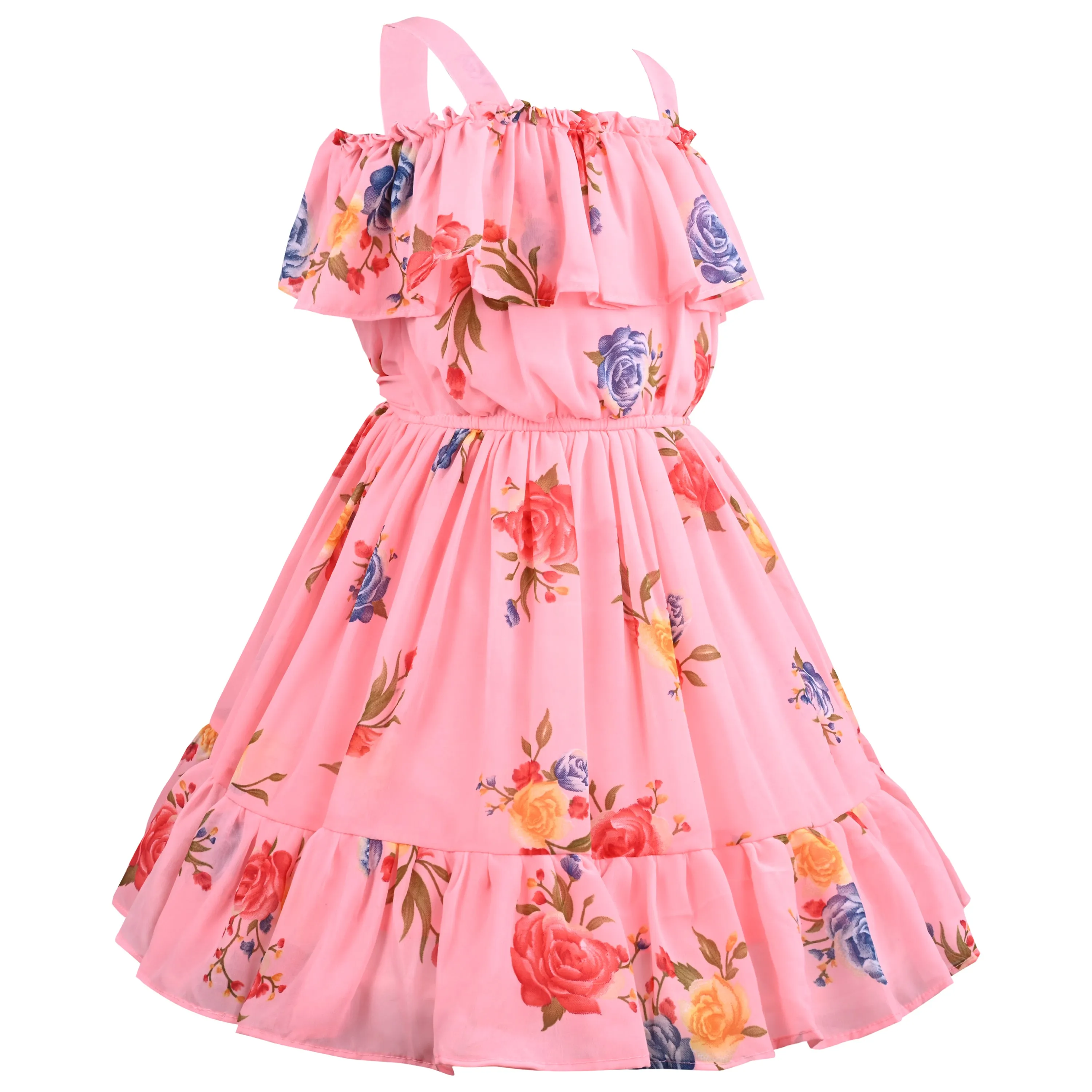 Girls Floral Print Fit and Flare Frock Dress