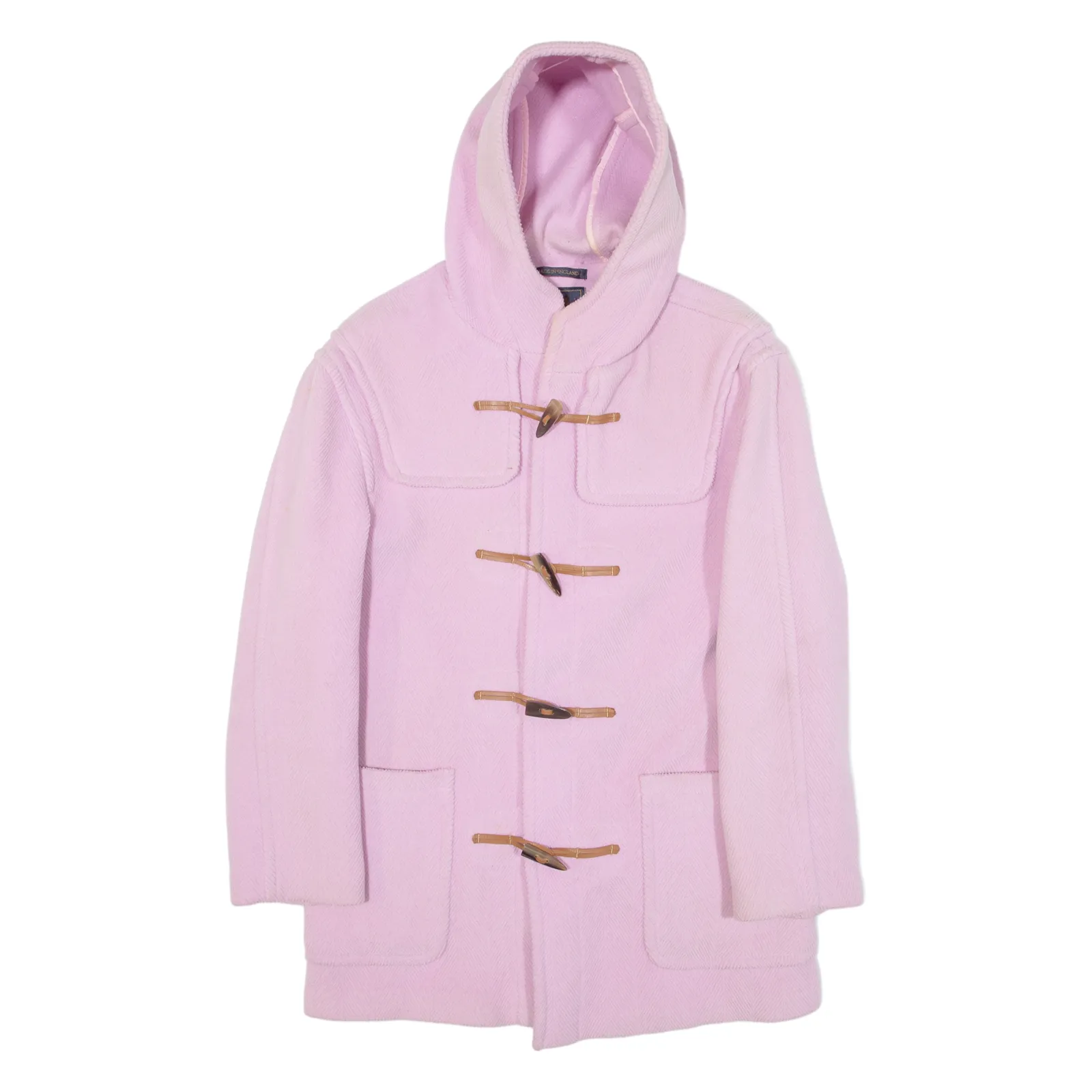 GLOVERALL Womens Duffle Coat Pink Knit Wool Hooded UK 12
