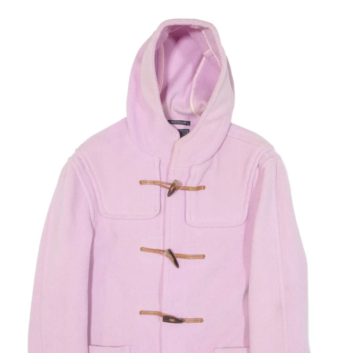 GLOVERALL Womens Duffle Coat Pink Knit Wool Hooded UK 12