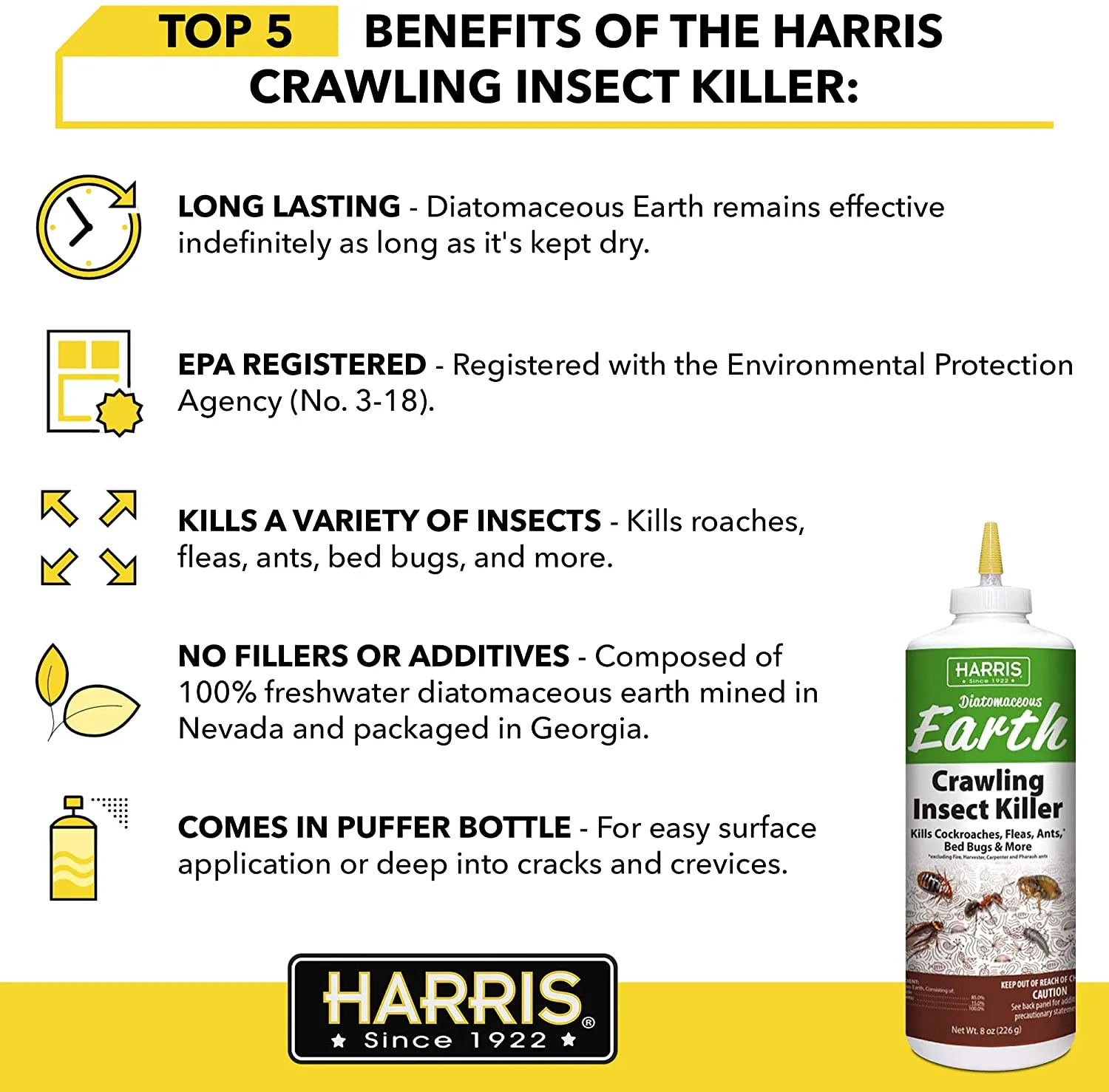 Harris Diatomaceous Earth Crawling Insect Killer, 8 oz