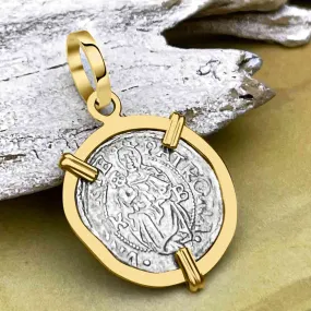 Hungarian Silver Denar Dated 1529 with Mary & Baby Jesus 14K Gold Pendant | Artifact #8560