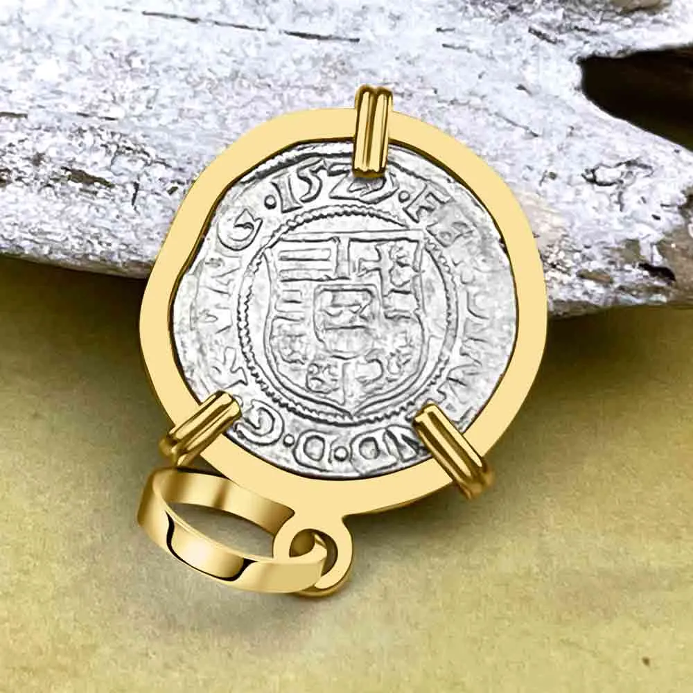 Hungarian Silver Denar Dated 1529 with Mary & Baby Jesus 14K Gold Pendant | Artifact #8560