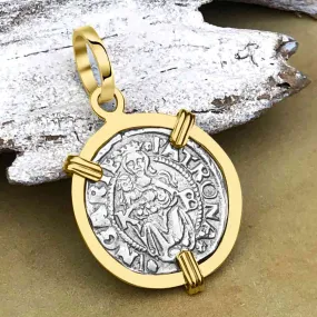 Hungarian Silver Denar Dated 1546 with Mary & Baby Jesus 14K Gold Pendant | Artifact #8558