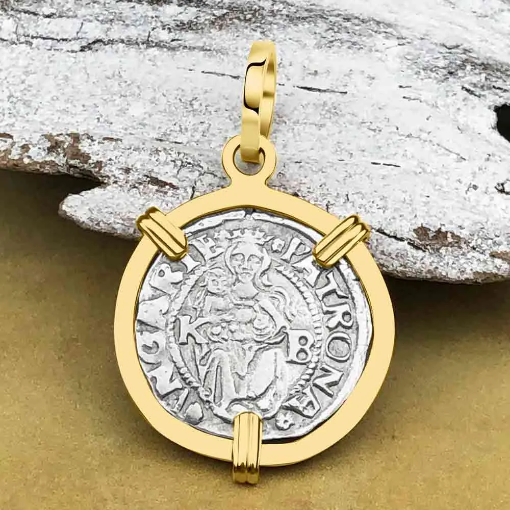 Hungarian Silver Denar Dated 1546 with Mary & Baby Jesus 14K Gold Pendant | Artifact #8558