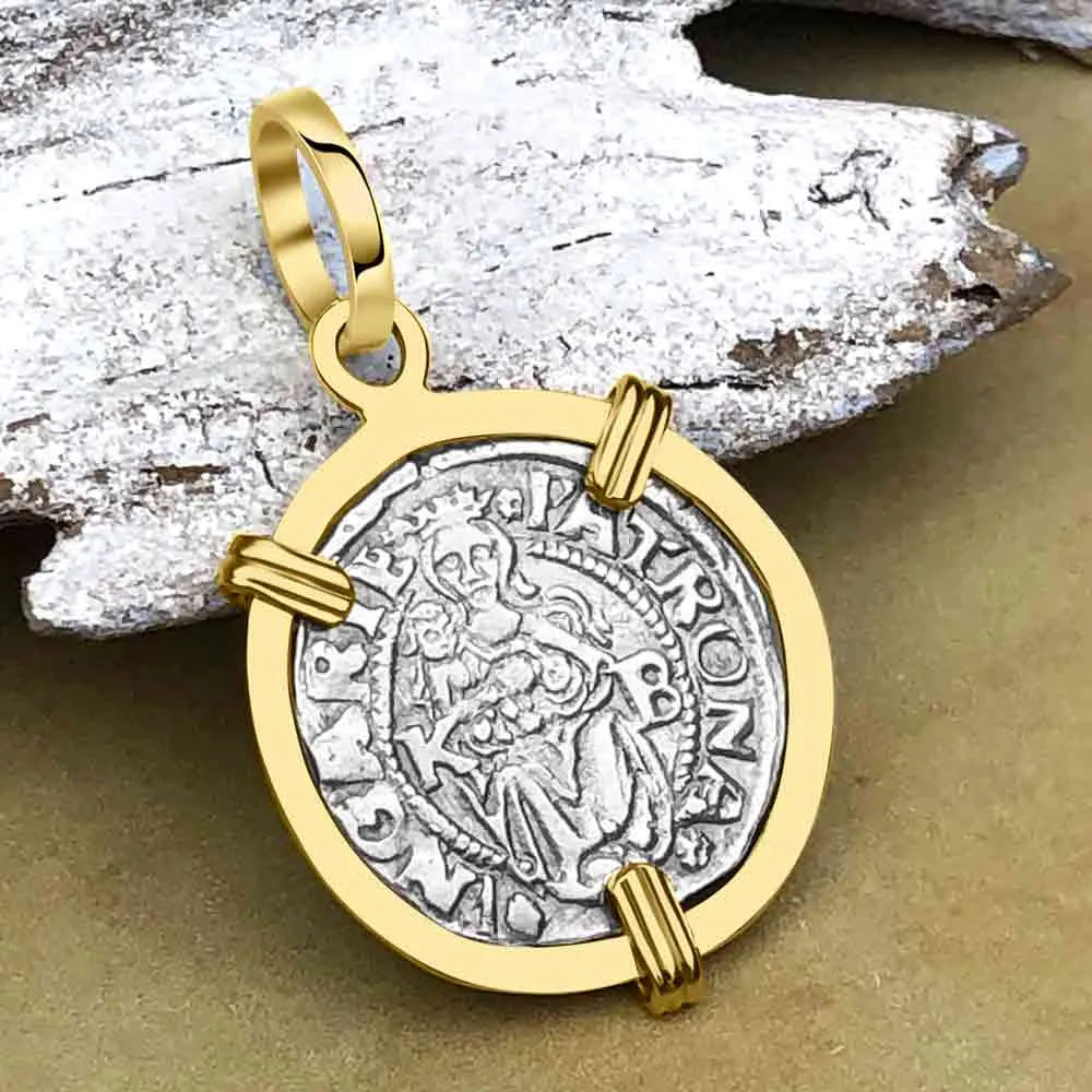 Hungarian Silver Denar Dated 1546 with Mary & Baby Jesus 14K Gold Pendant | Artifact #8558