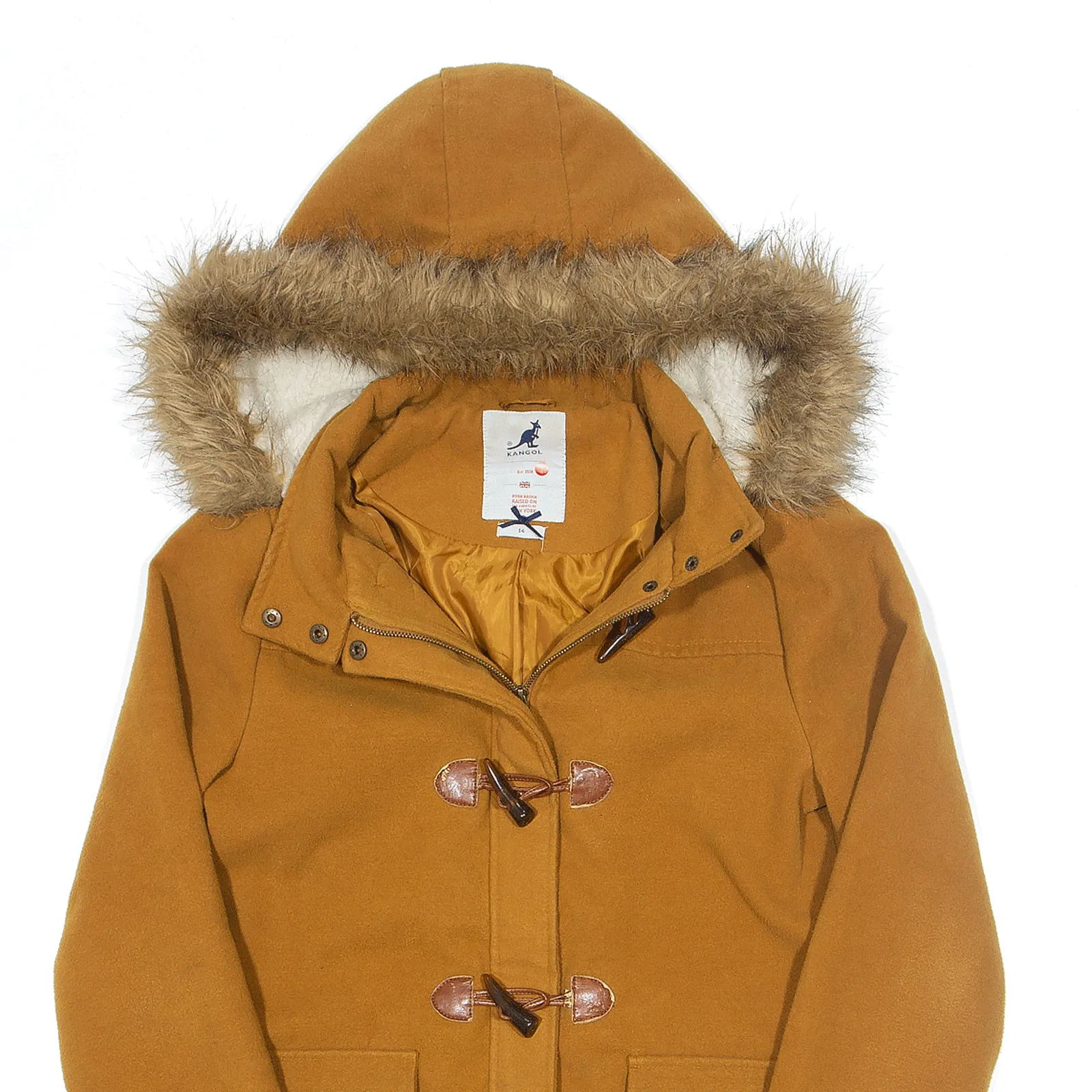KANGOL Faux Fur Duffle Coat Orange Womens S