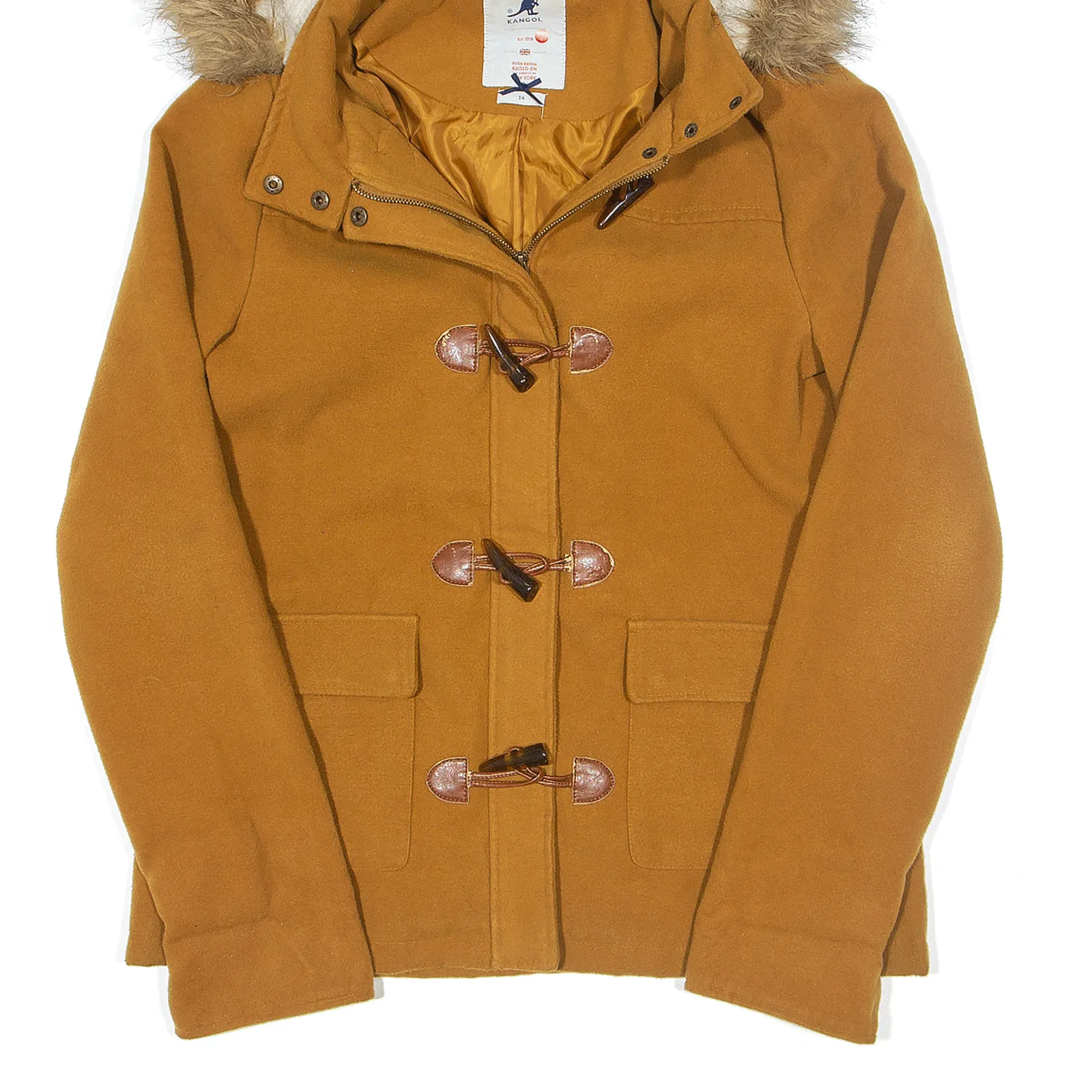 KANGOL Faux Fur Duffle Coat Orange Womens S