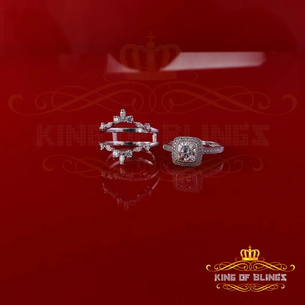 King Of Blings Enhancer Guard Wrap Insert Ring SZ7 White Silver 1.75ct VVS D Cushion Moissanite