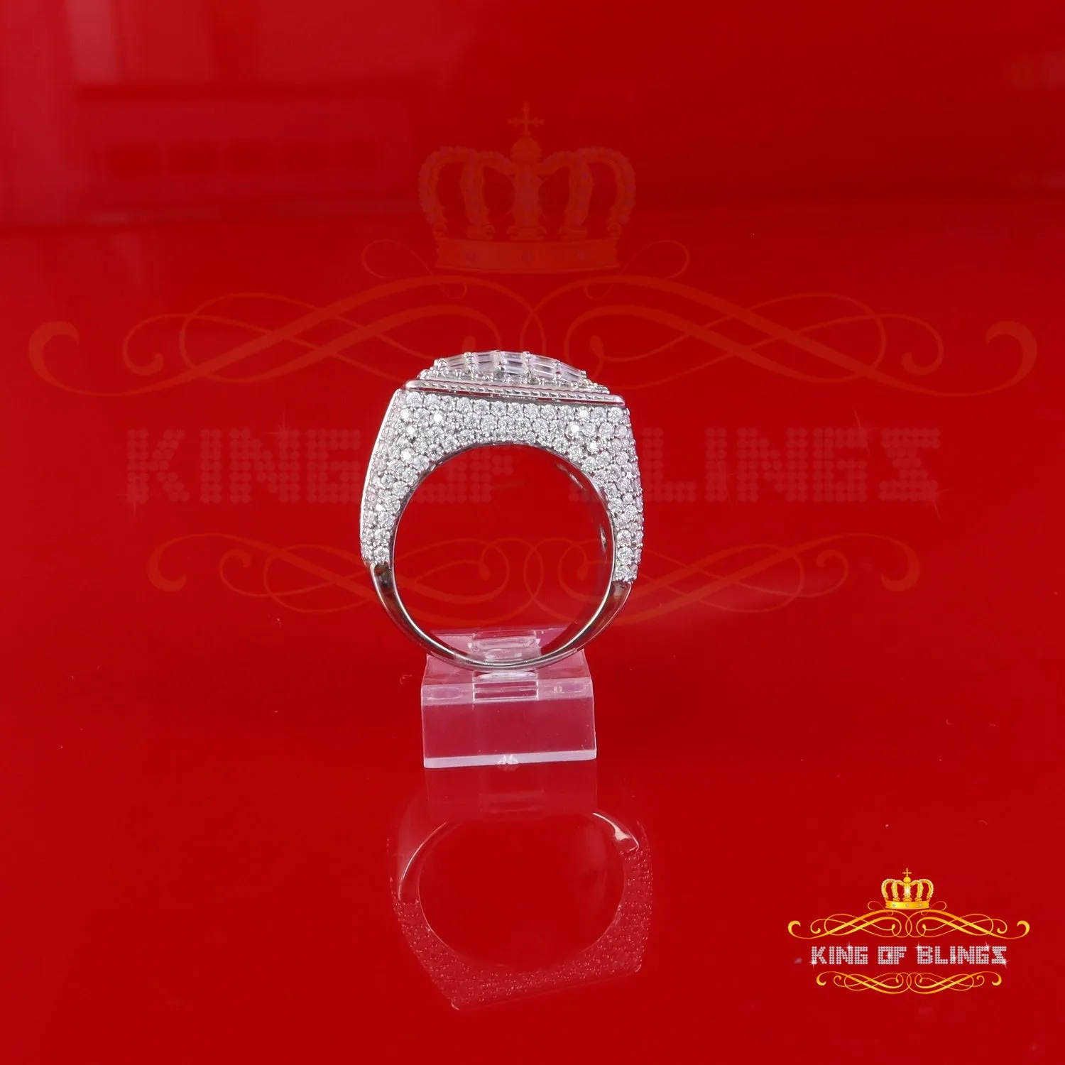 King of Bling's Men's/Womens 925 Silver White 4.50ct VVS 'D' Moissanite Rectangle Rings Size 10