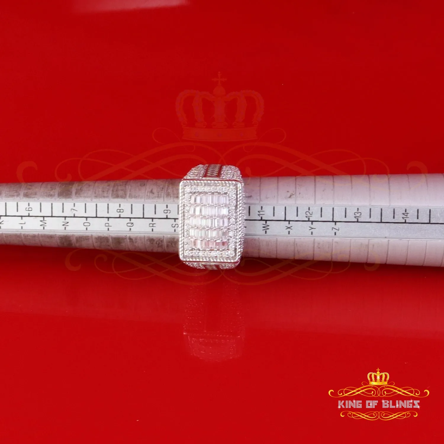 King of Bling's Men's/Womens 925 Silver White 4.50ct VVS 'D' Moissanite Rectangle Rings Size 10