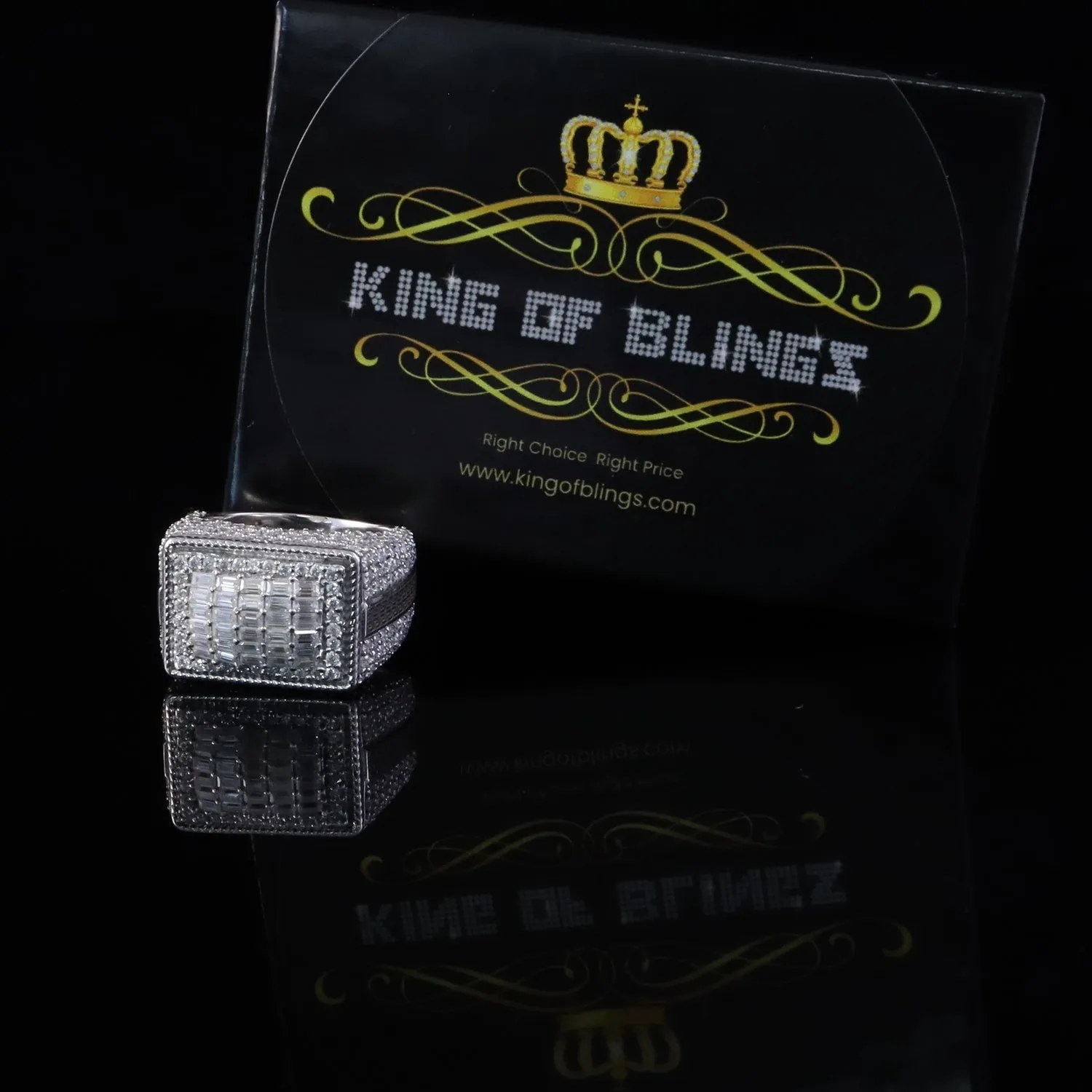 King of Bling's Men's/Womens 925 Silver White 4.50ct VVS 'D' Moissanite Rectangle Rings Size 10