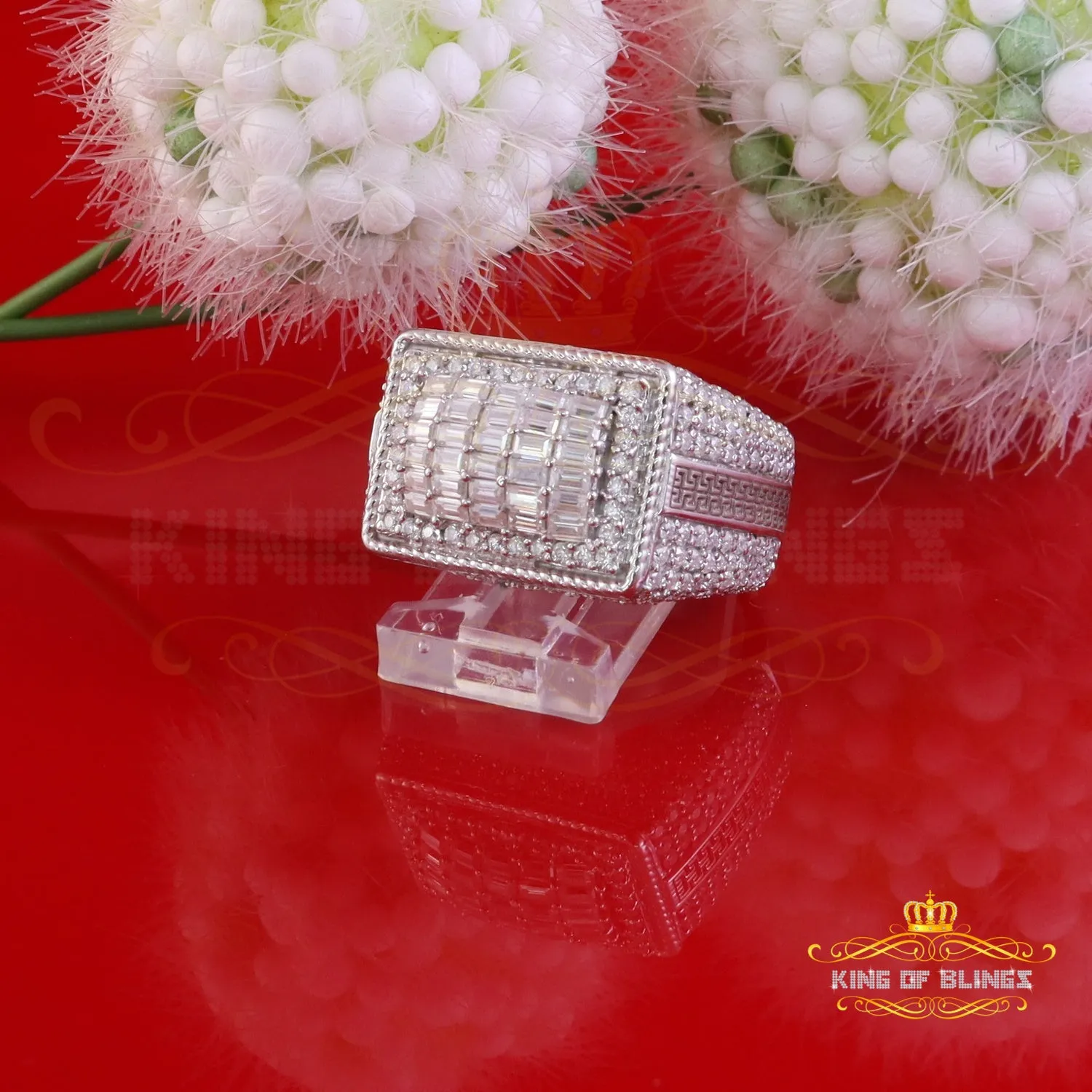 King of Bling's Men's/Womens 925 Silver White 4.50ct VVS 'D' Moissanite Rectangle Rings Size 10
