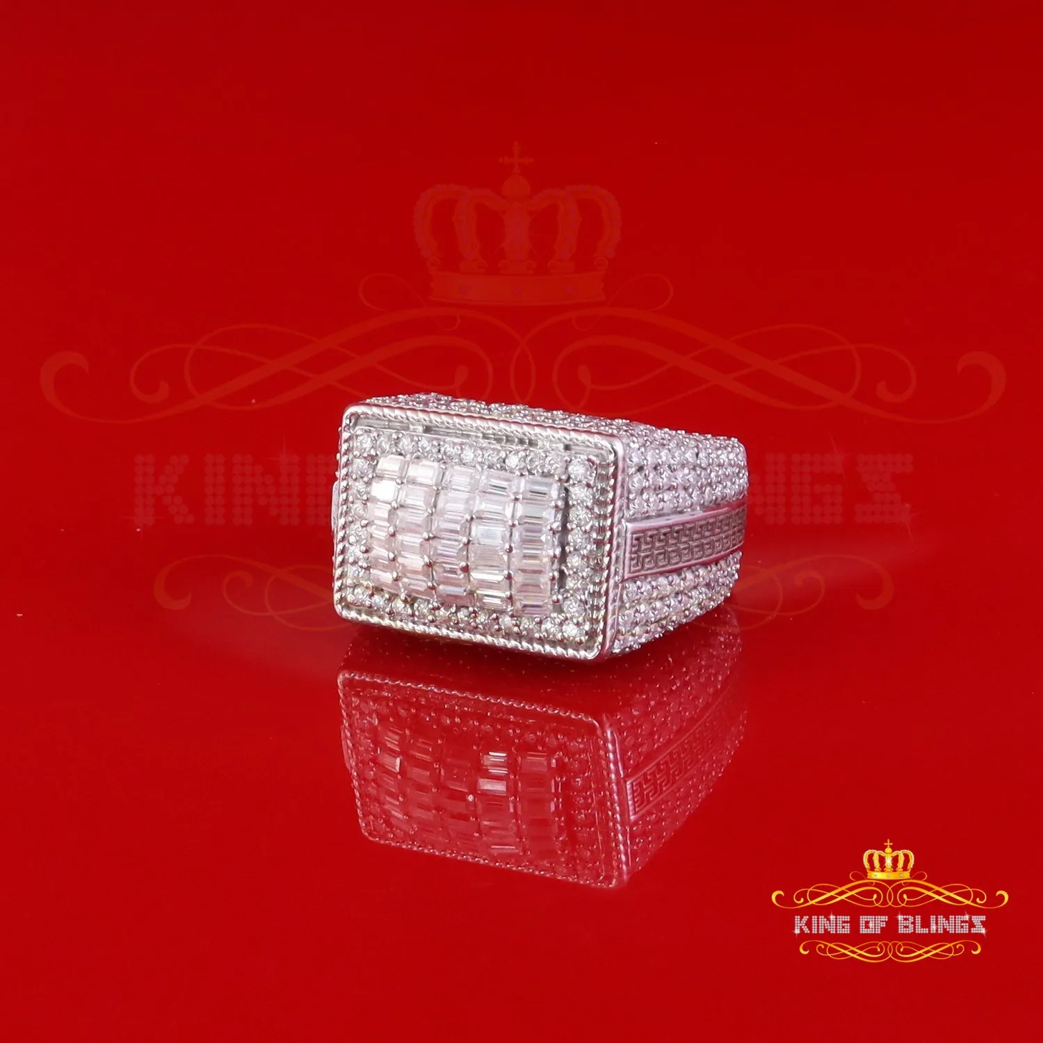 King of Bling's Men's/Womens 925 Silver White 4.50ct VVS 'D' Moissanite Rectangle Rings Size 10